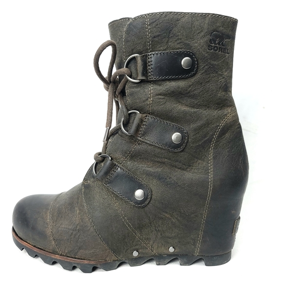 SOREL Joan of Arctic Leather Helen Wedge Lace-Up Sz US7.5 - Picture 2 of 13